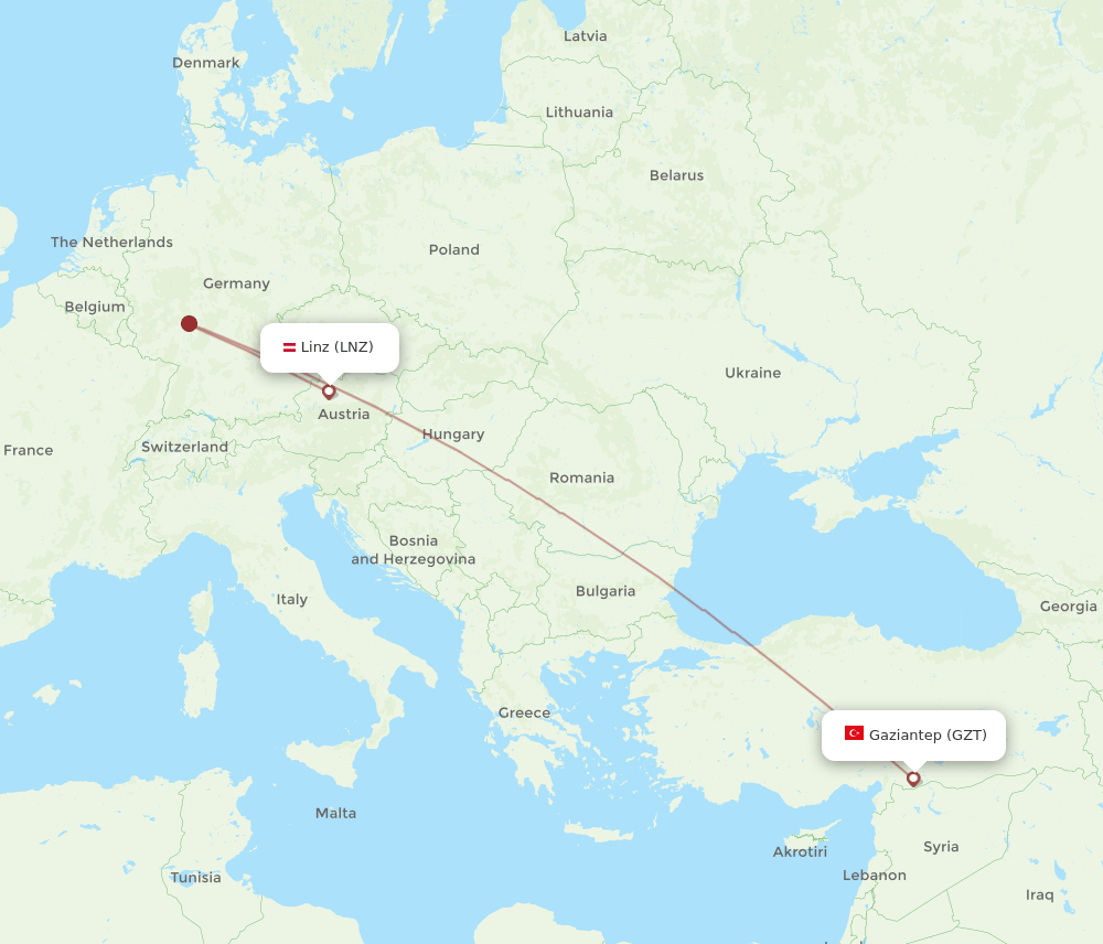 LNZ to GZT flights and routes map