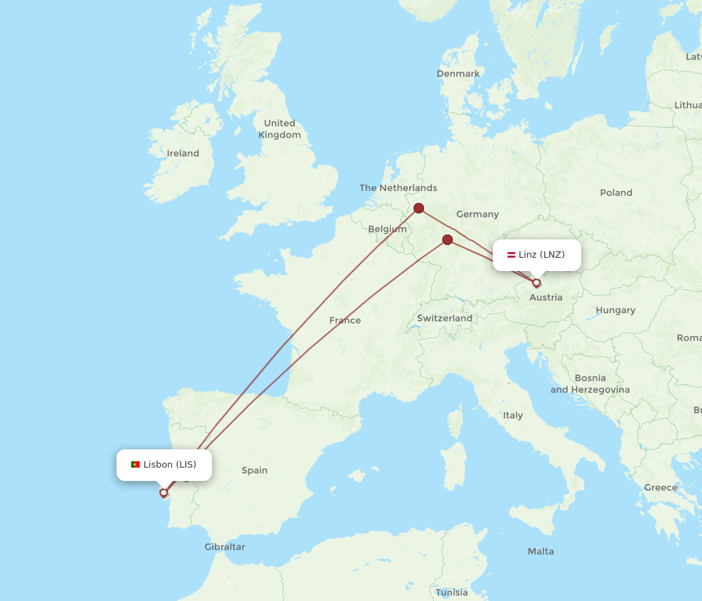 LNZ-LIS flight routes
