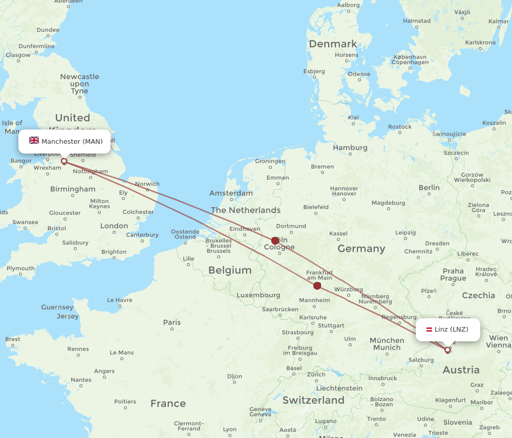 LNZ-MAN flight routes