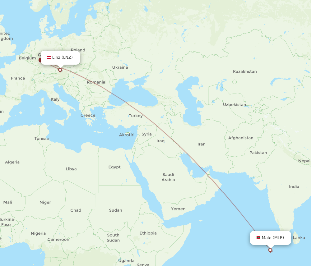 LNZ-MLE flight routes