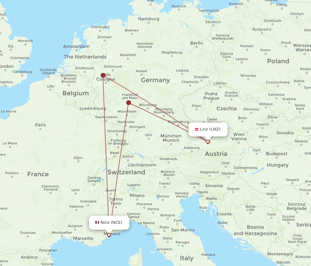 LNZ-NCE flight routes
