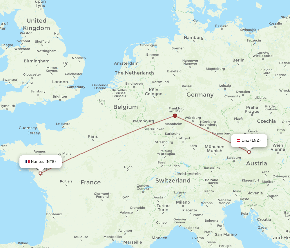 LNZ-NTE flight routes