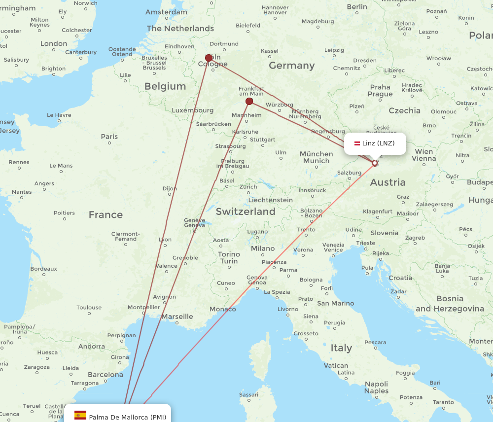 LNZ to PMI flights and routes map