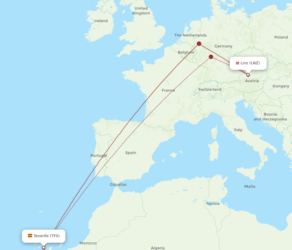 LNZ to TFS flights and routes map