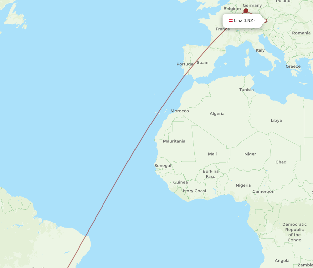 Linz - Campinas route map and flight paths