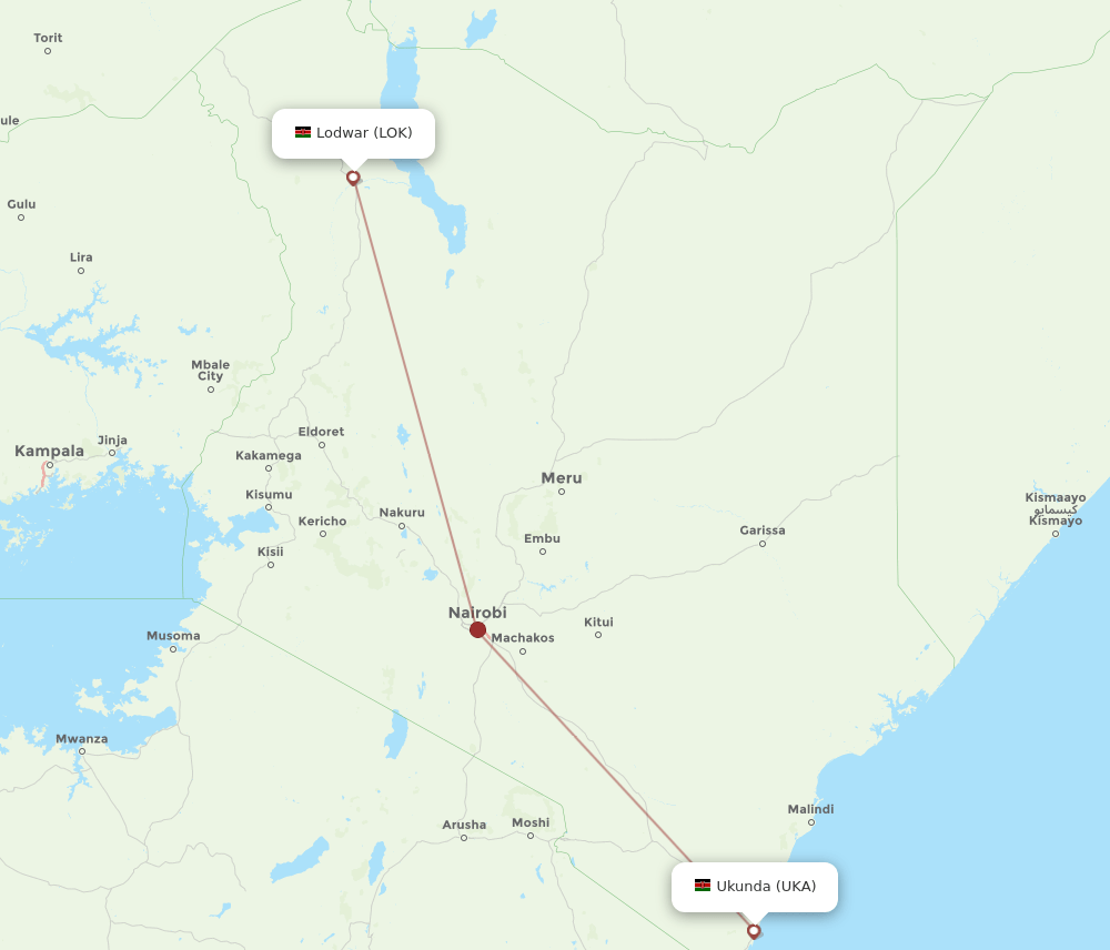 Ukunda - Lodwar route map and flight paths