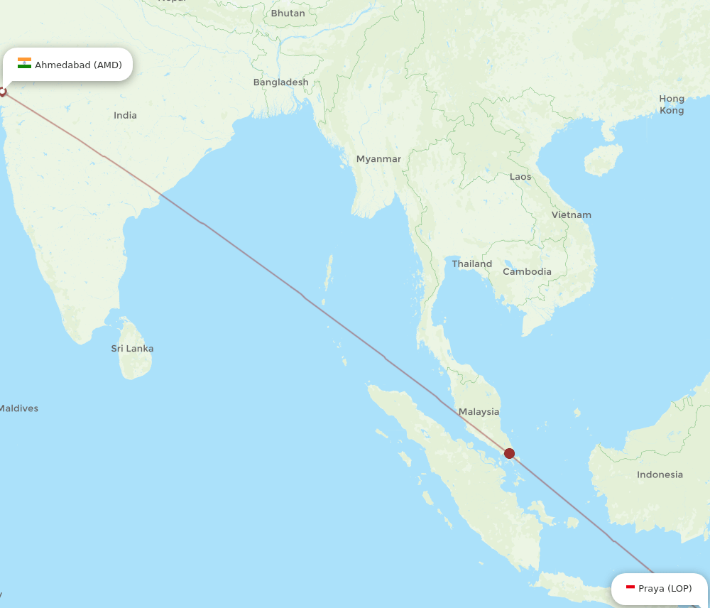 Ahmedabad - Praya route map and flight paths