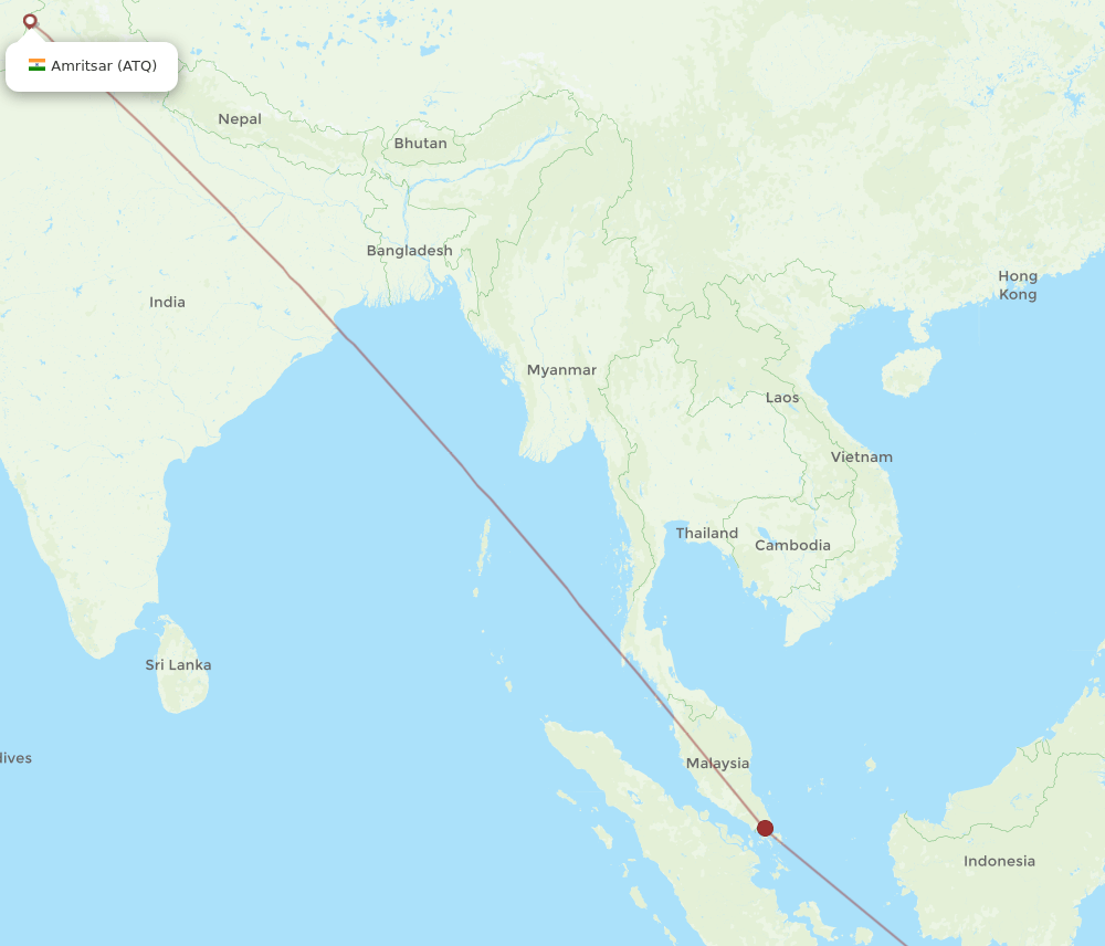 Amritsar - Praya route map and flight paths