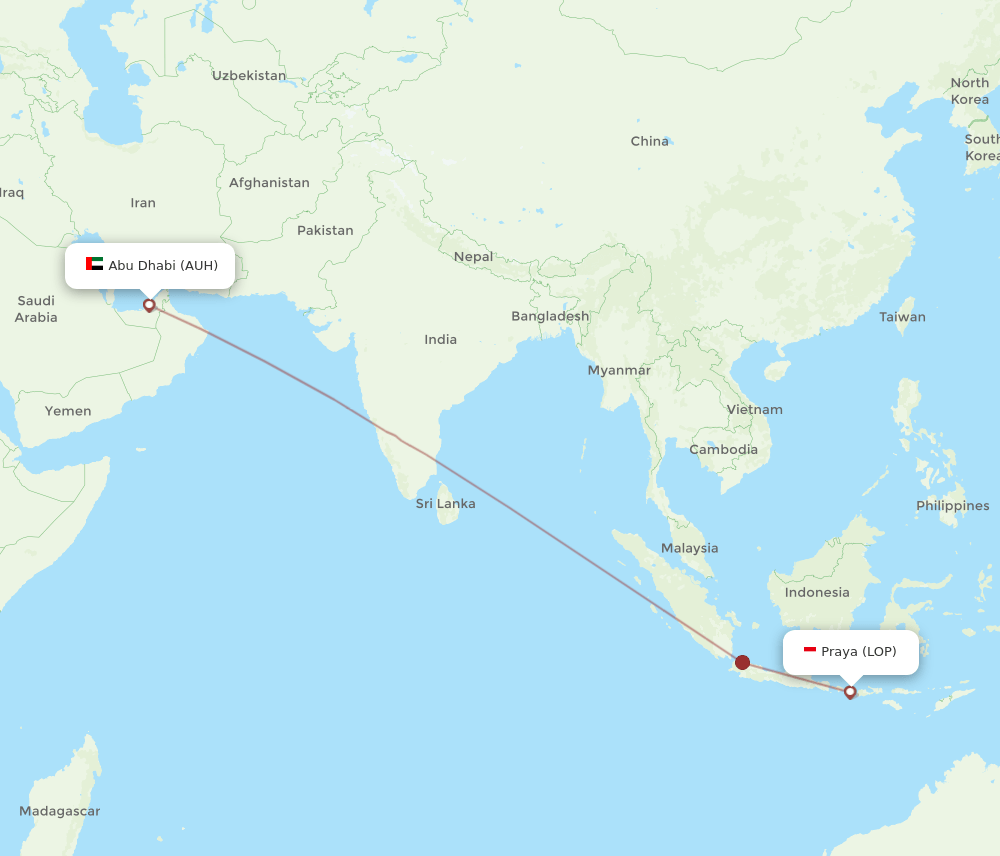 AUH to LOP flights and routes map