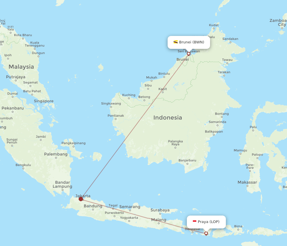LOP-BWN flight routes