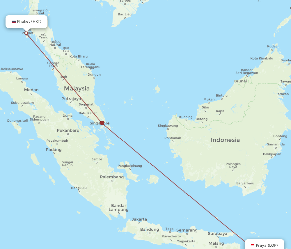 HKT to LOP flights and routes map