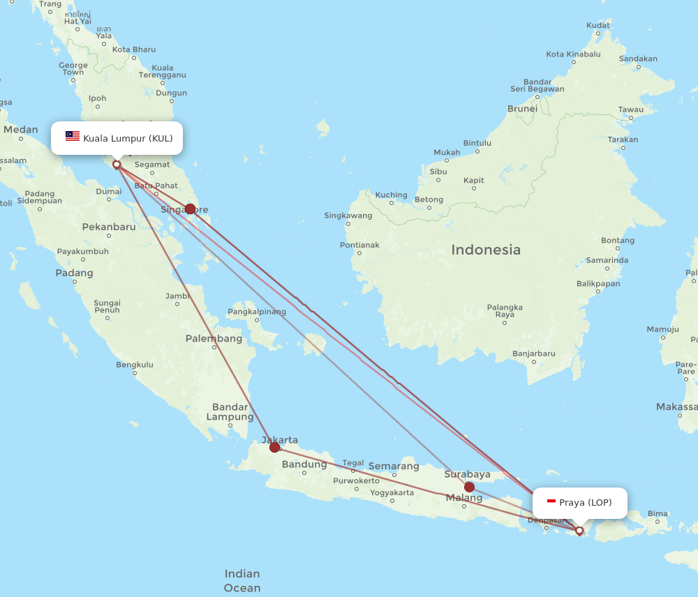 LOP to KUL flights and routes map