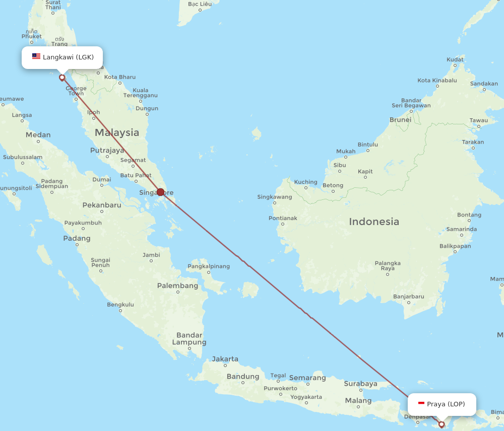 LOP to LGK flights and routes map