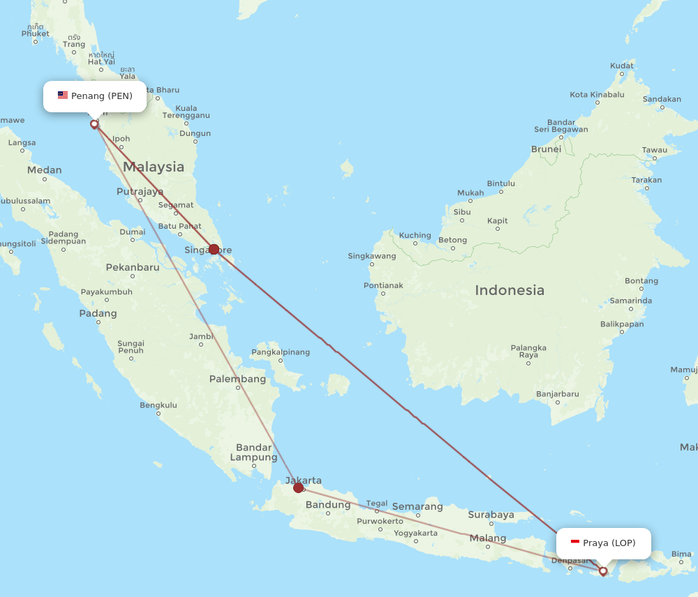 LOP to PEN flights and routes map