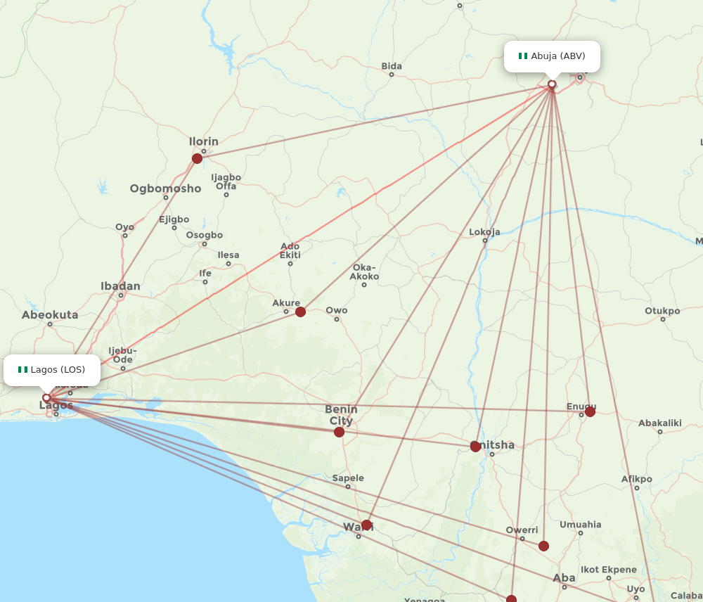 LOS to ABV flights and routes map