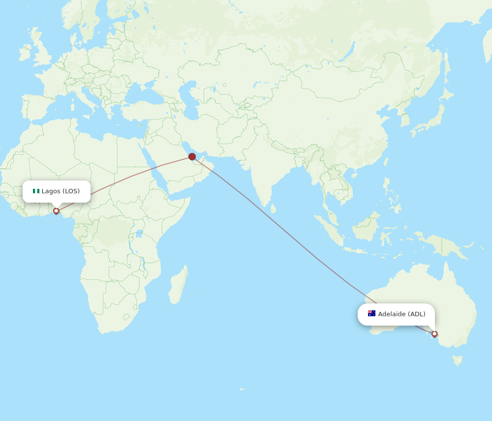 LOS to ADL flights and routes map