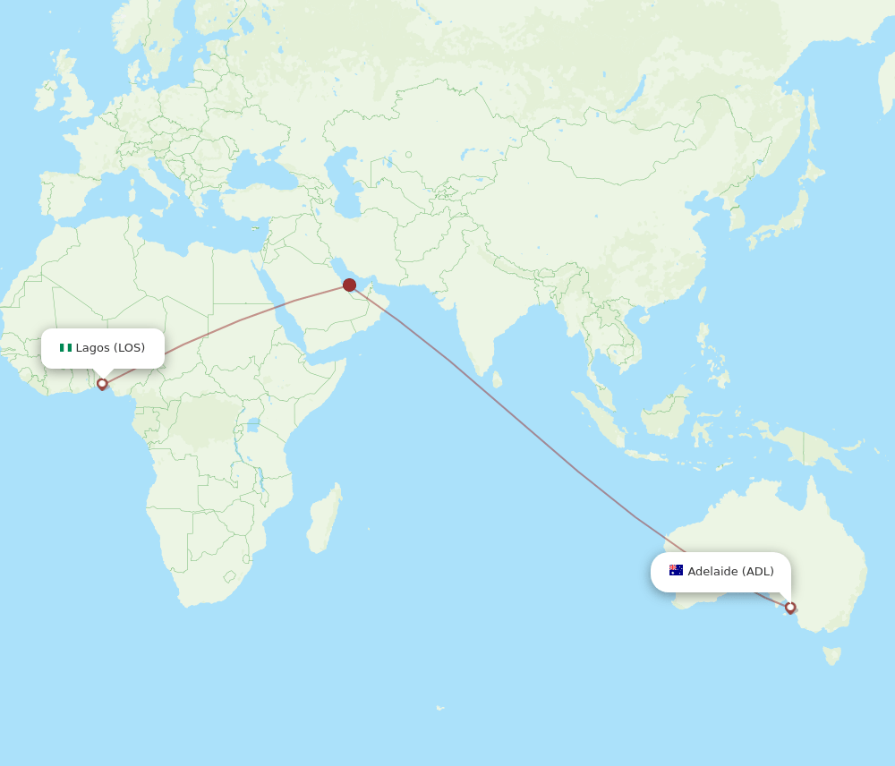 LOS to ADL flights and routes map