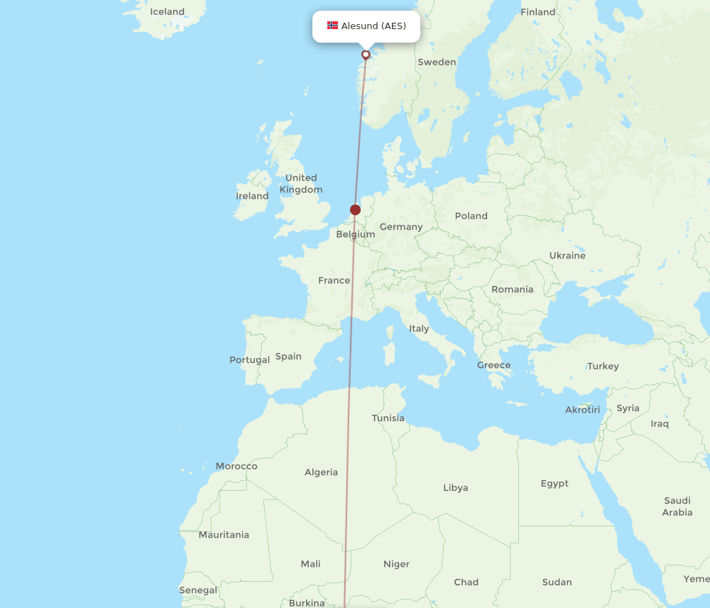 Lagos - Aalesund route map and flight paths