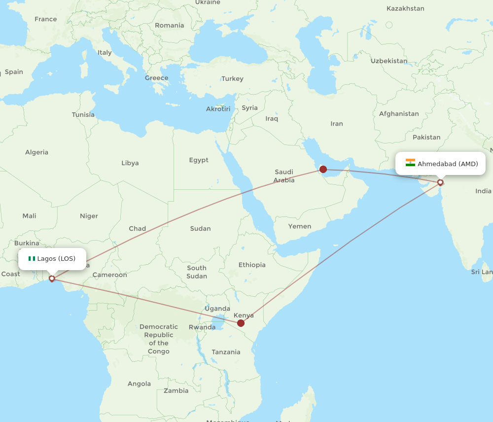 LOS to AMD flights and routes map