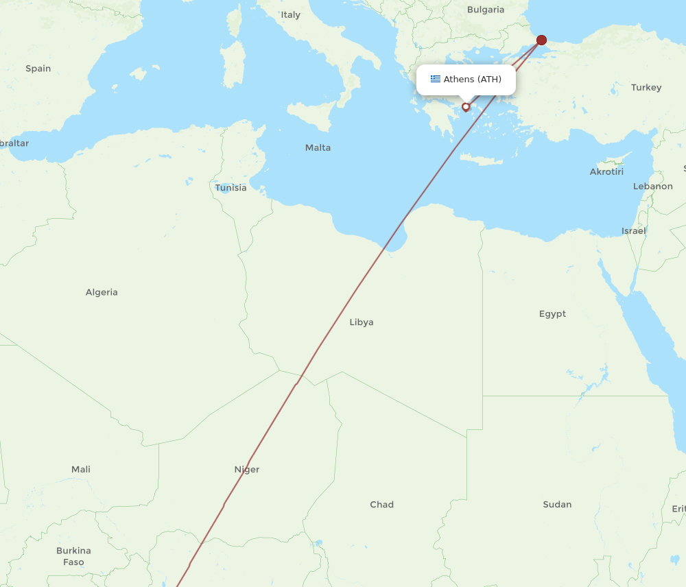 LOS-ATH flight routes