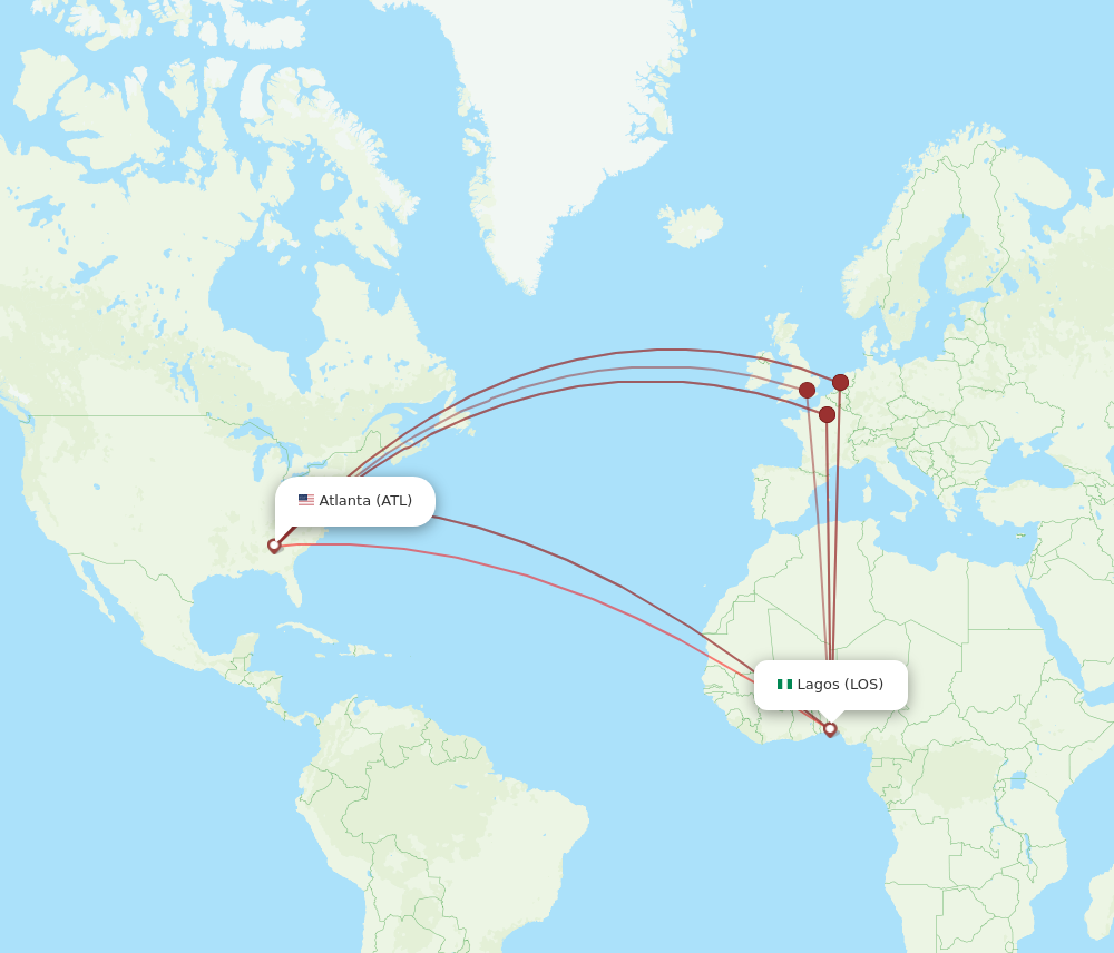 LOS to ATL flights and routes map
