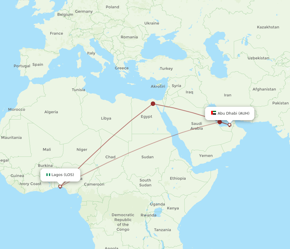 LOS-AUH flight routes