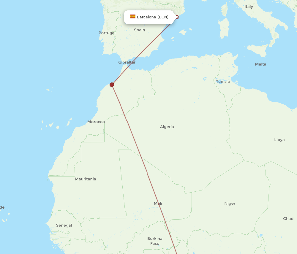 LOS to BCN flights and routes map