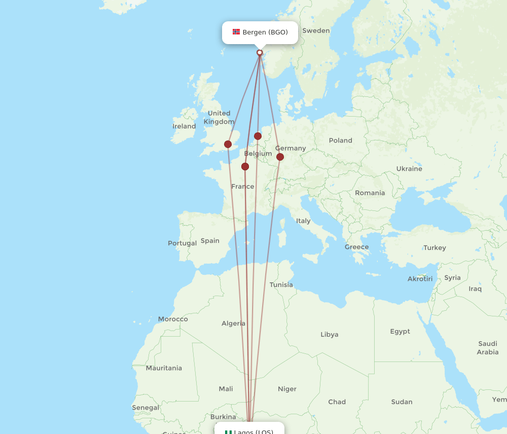 LOS-BGO flight routes