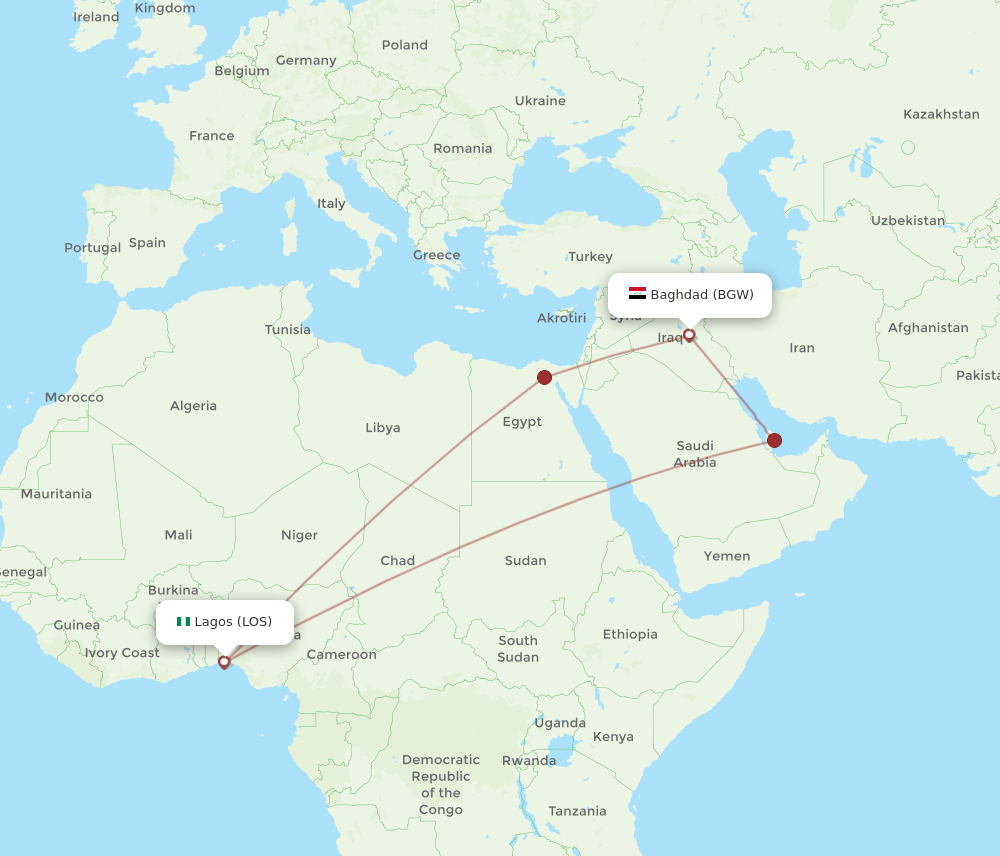 LOS to BGW flights and routes map