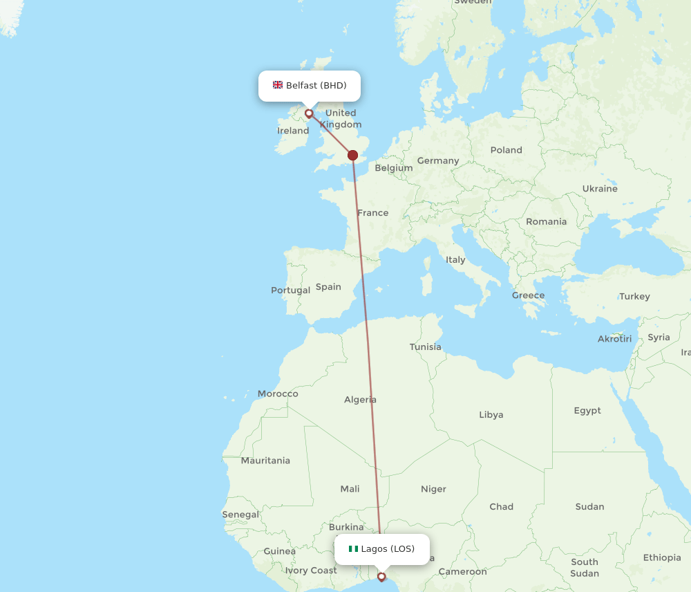 LOS-BHD flight routes