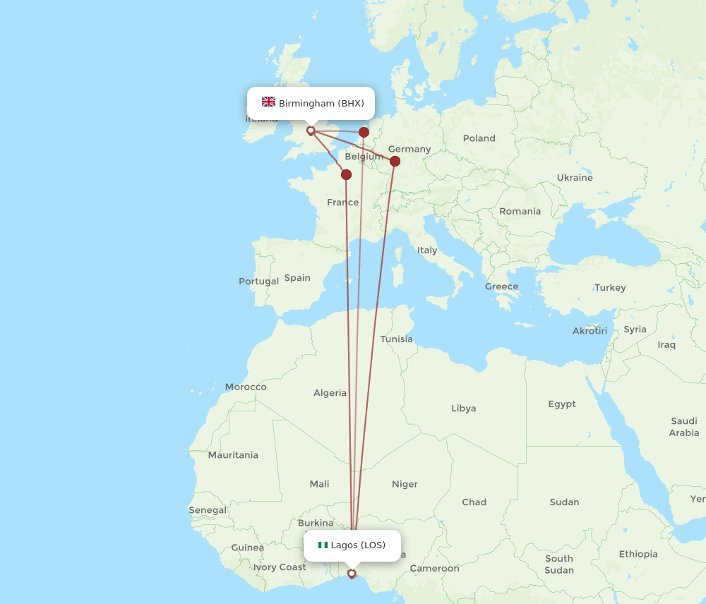LOS-BHX flight routes