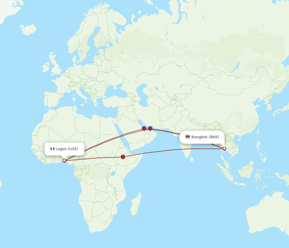LOS to BKK flights and routes map