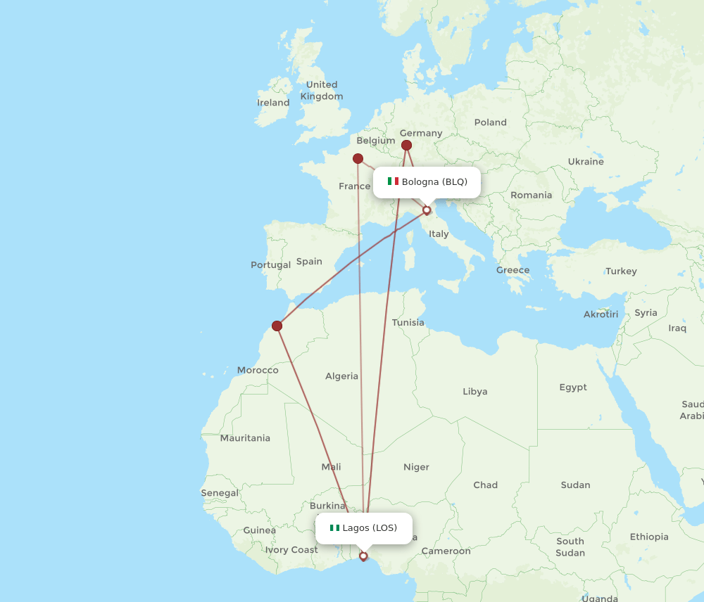 LOS to BLQ flights and routes map