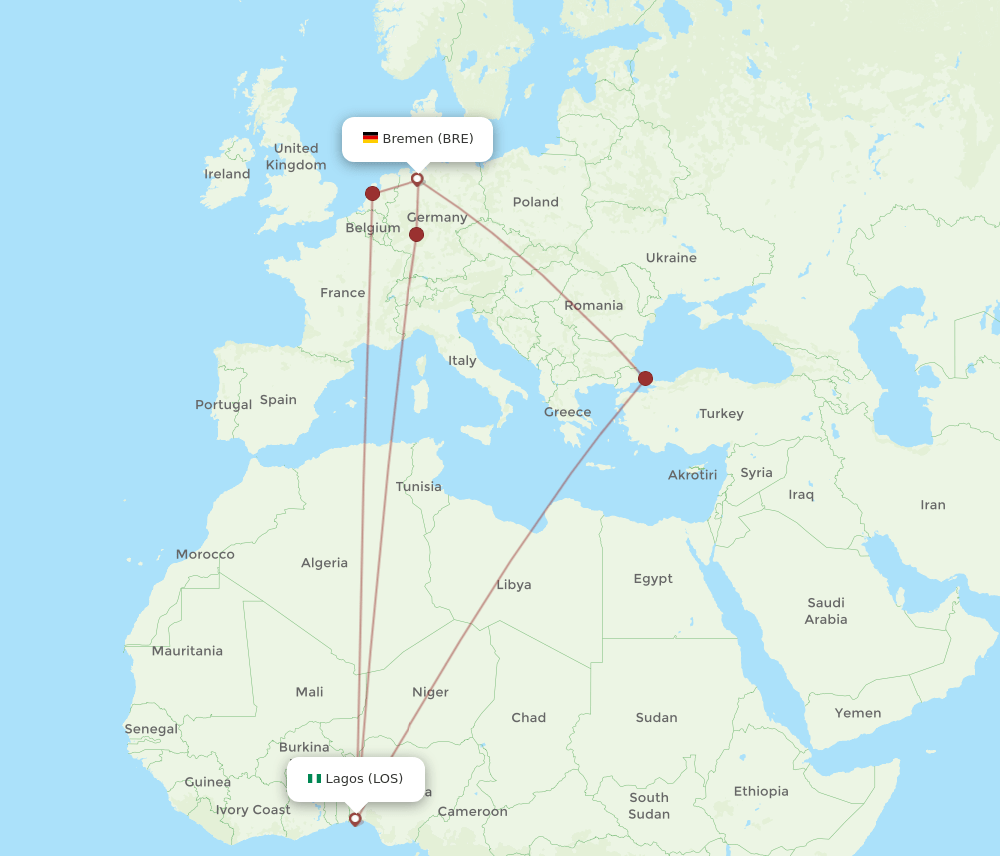 LOS-BRE flight routes