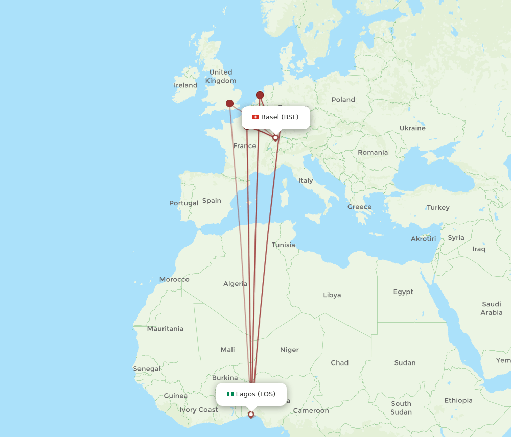 LOS-BSL flight routes
