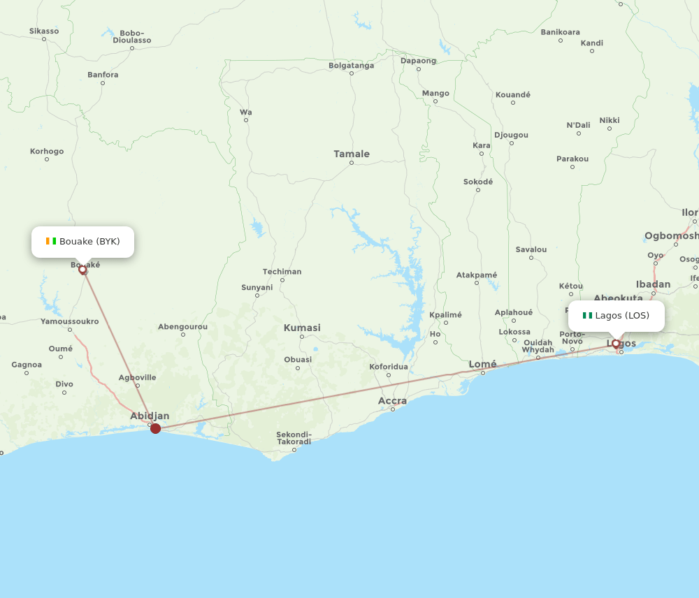 LOS-BYK flight routes