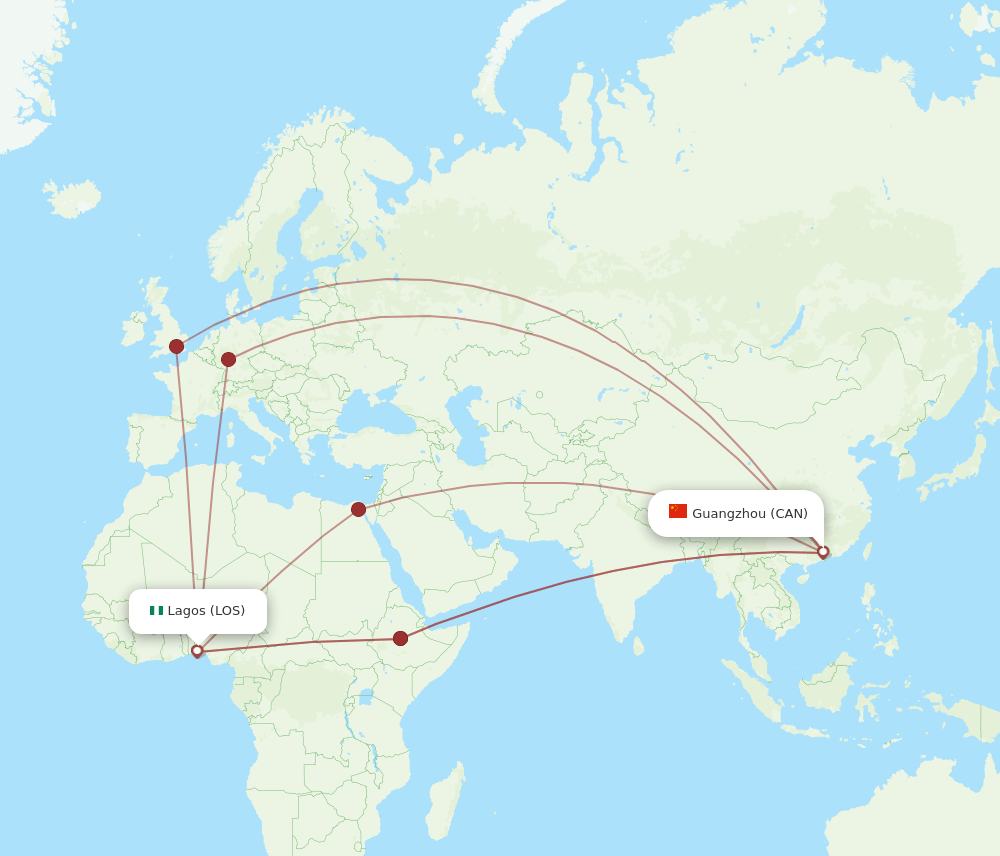 LOS to CAN flights and routes map
