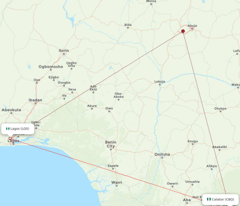Lagos - Calabar route map and flight paths