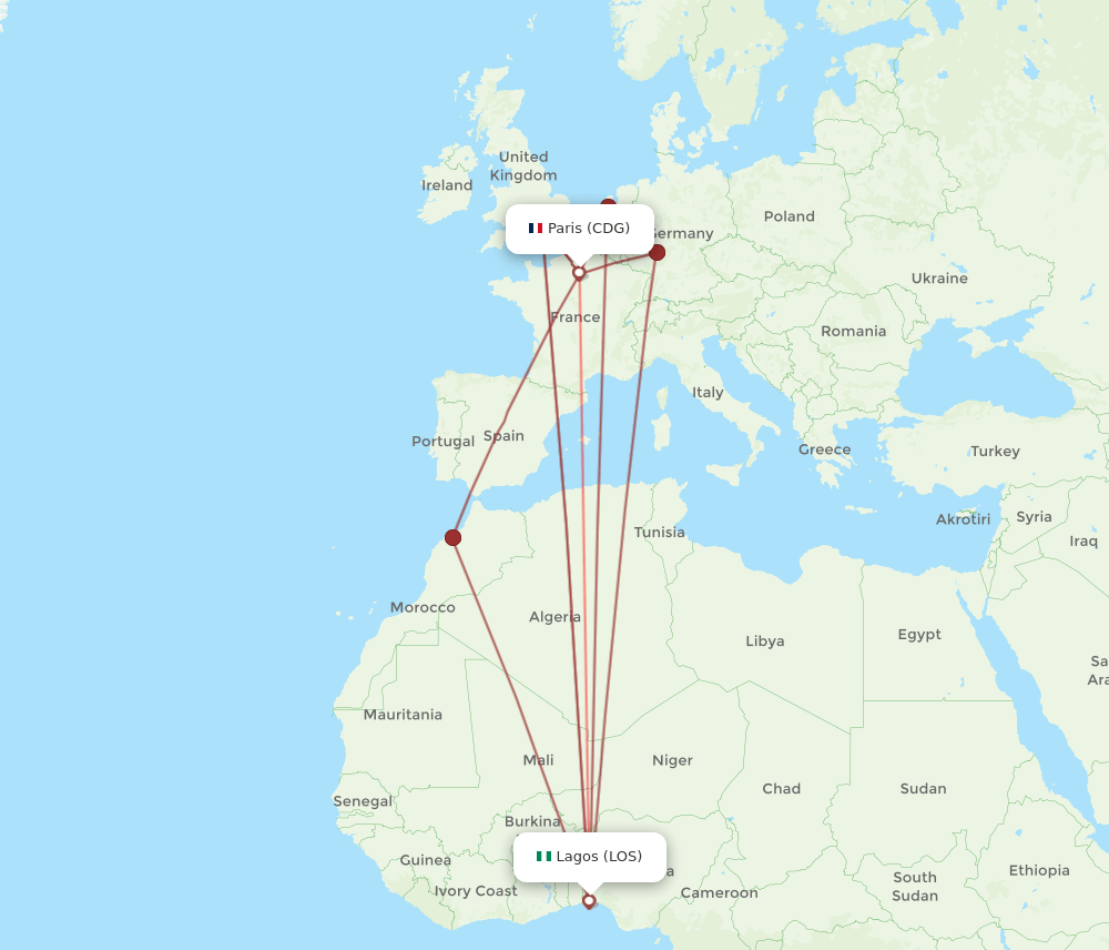 LOS-CDG flight routes