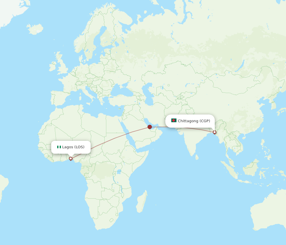 Chittagong - Lagos route map and flight paths
