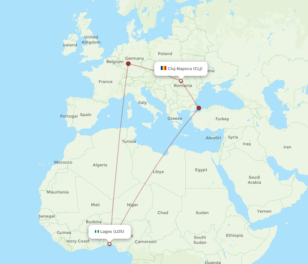 LOS-CLJ flight routes