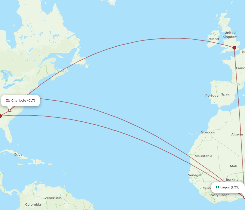 LOS to CLT flights and routes map