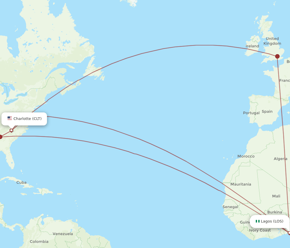 LOS-CLT flight routes