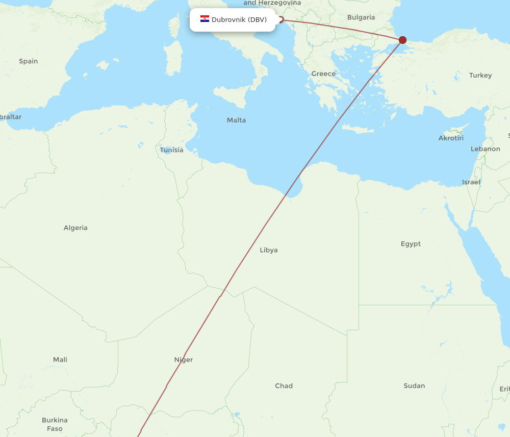 LOS-DBV flight routes