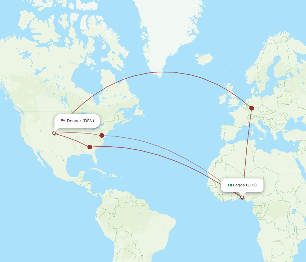 LOS to DEN flights and routes map