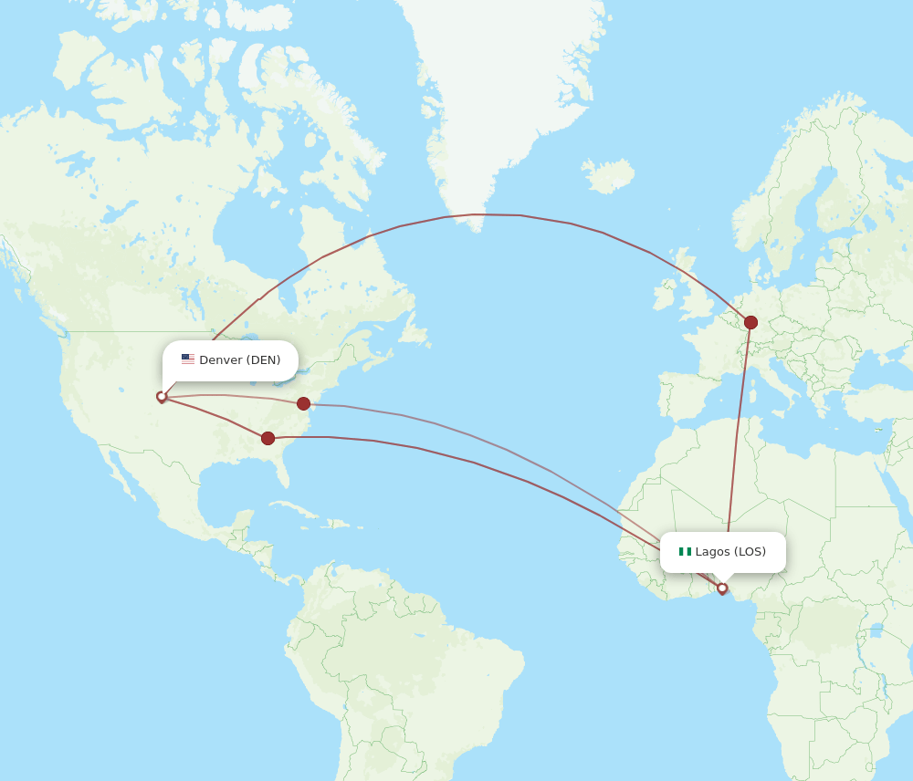 LOS-DEN flight routes