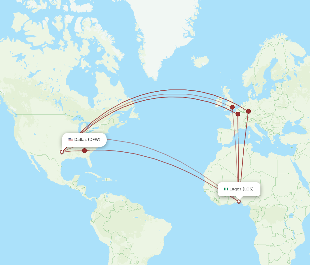 LOS to DFW flights and routes map