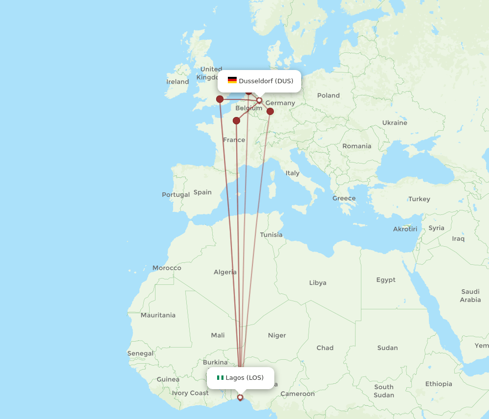 LOS-DUS flight routes