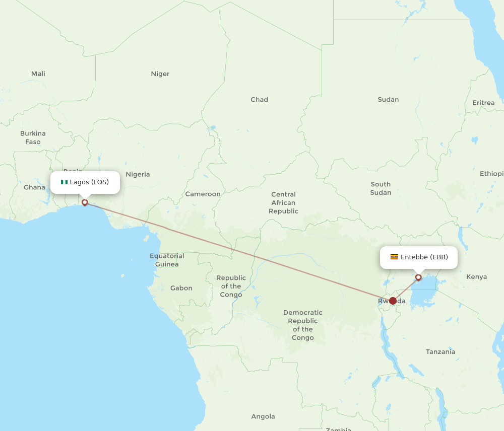 Entebbe - Lagos route map and flight paths
