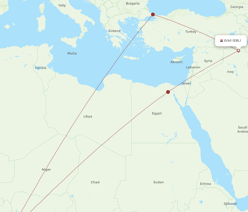 LOS to EBL flights and routes map